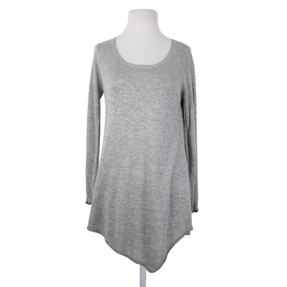 Joie Sz S Gray Silver Metallic Asymmetrical Round Neck Rayon Polyester Top